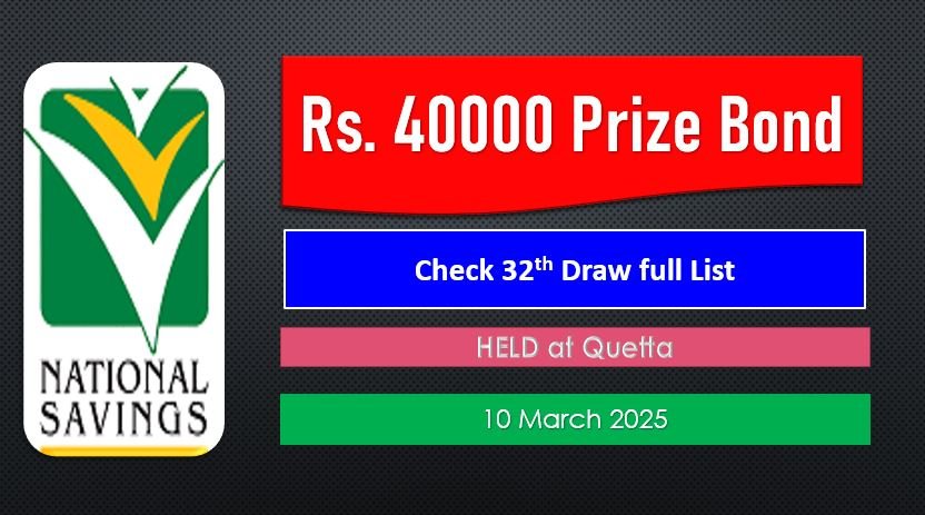 Prize Bond 40000 List 10 March 2025 Draw Result No.32 Quetta