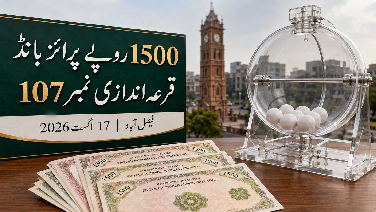 Home 2 Rs. 1500 Prize Bond Draw No. 107 in Faisalabad on 17 August 2026